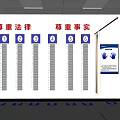 Monitoring Room with Respect Law Respect Facts Signs Numbered Screens and Blue Footprint Markers