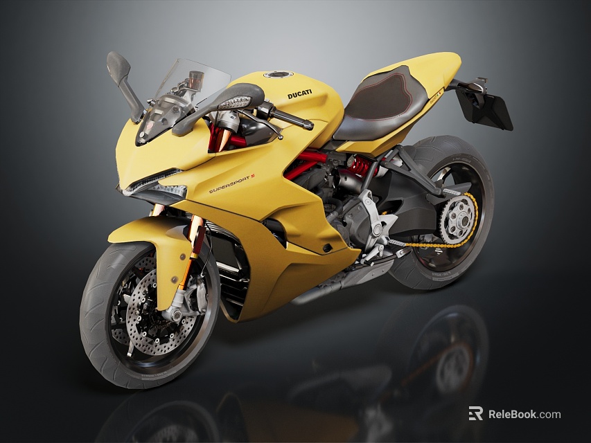 Yellow Ducati Sport Motorcycle With Black Seat Streamlined Design And Alloy Wheels 3d model 