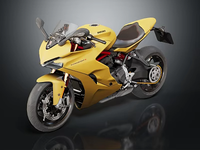 Yellow Ducati Sport Motorcycle With Black Seat Streamlined Design And Alloy Wheels 3d model