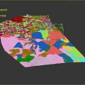Terrain Model With Green Grass Excavator Soil Mounds And High Voltage Tower Frames