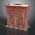Vintage Wooden Cabinet With Carved Double Doors Intricate Sunburst Patterns And Smooth Top Surface