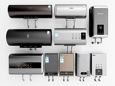 Modern Household Appliances Water Heaters With Various Stylish Designs And Features 3d model