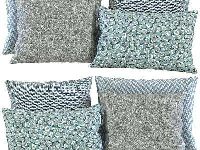 Decorative Throw Pillows With Gray Solid Floral Pattern And Chevron Stripe Designs 3d model