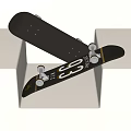 Stylish Black Skateboard With White Logo Gold Accents Metal Trucks And White Wheels