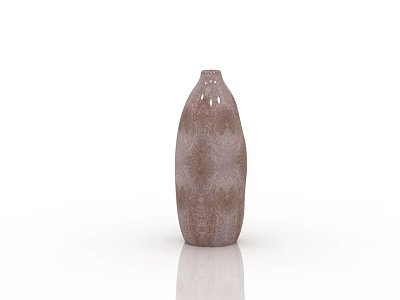 Ceramic Vessel in Brown Textured Vase Shape on White Background with Glossy Reflection 3d model