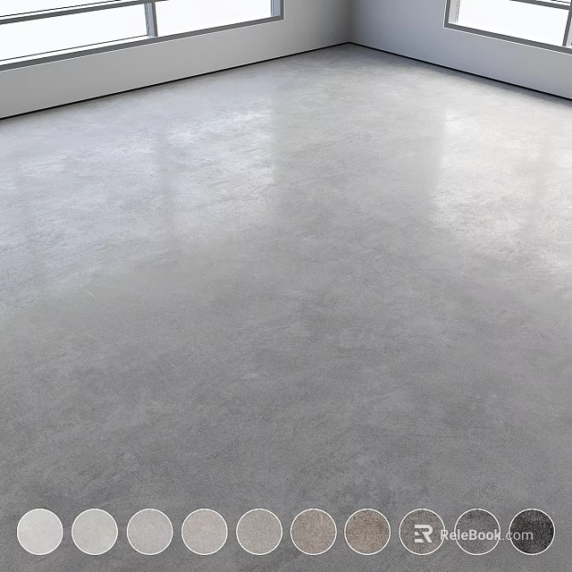 Glossy Gray Cement Self-leveling Indoor Floor With Smooth Surface And White Wall Edges 3d model 