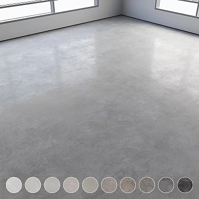 Glossy Gray Cement Self-leveling Indoor Floor With Smooth Surface And White Wall Edges 3d model