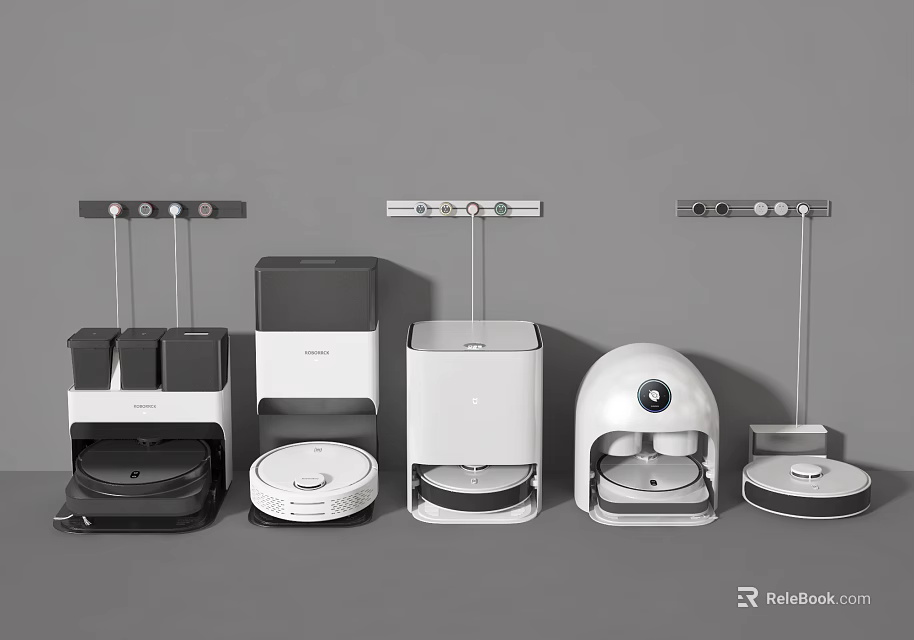 Sleek Modern Robotic Cleaning Appliances With Charging Bases And Various Models 3d model 