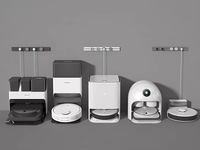 Sleek Modern Robotic Cleaning Appliances With Charging Bases And Various Models 3d model