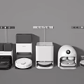 Sleek Modern Robotic Cleaning Appliances With Charging Bases And Various Models 3d model