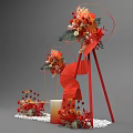 Commercial Event Decor Equipment With Red Spiral Structure White Pebbles Base And Orange Cylinder