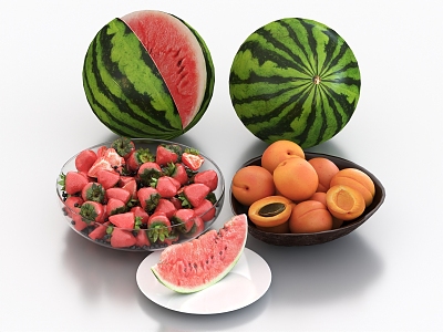 fruit watermelon strawberry yellow peach fruit 3d model