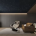 Home Theater Interior Design With Starry Ceiling Gray Walls Brown Sofa And White Massage Chair