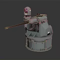 Detailed Mechanical Robot Turret with Purple Eyes Long Barrel and Structure
