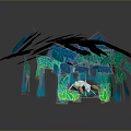 Game Movie Character Climbing Through Blue And Green Leafy Structure Design 3d model