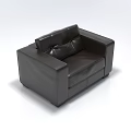 Black Leather Modern Single Sofa With Square Arms And Sleek Design 3d model