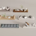 Various Stylish Sofas in Different Colors with Decorative Pillows Magazines and Plants