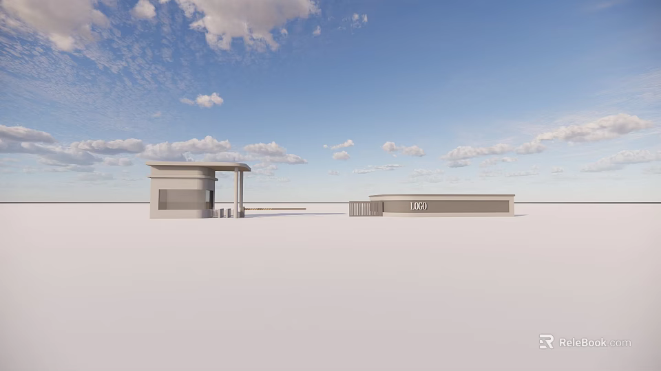 Modern Entrance Gate Design With Security Booth Under Blue Sky And White Clouds 3d model 