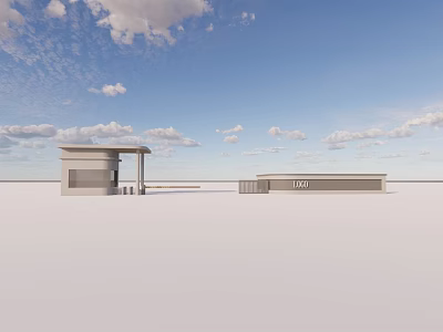 Modern Entrance Gate Design With Security Booth Under Blue Sky And White Clouds 3d model
