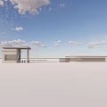Modern Entrance Gate Design With Security Booth Under Blue Sky And White Clouds