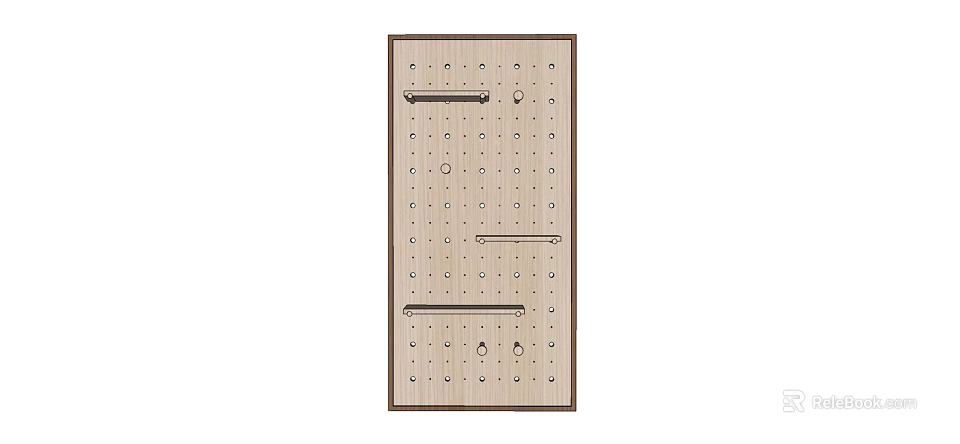 Wooden Rectangular Wall Decor With Metal Strips And Regular Holes Design 3d model