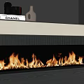 Modern Fireplace with Burning Flames and Built in Decorative Shelf Illuminated by LED Light Strip