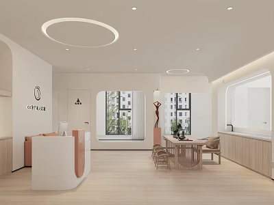 Modern Fitness Studio Interior With Reception Desk And Seating Area 3d model