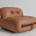 Brown Leather Single Seater Sofa With Modern Curved Design And Straps