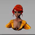3D Render Female Character With Red Curly Hair Green Eyes And Orange Upper Outfit