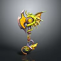 Fantasy Weapon Axe with Green Yellow Dragon Design Intricate Handle and Golden Blade