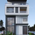Modern Detached Villa Exterior With Two Story Structure Large Glass Windows And Balcony