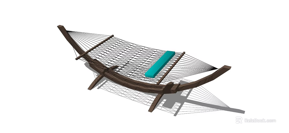 Hammock Chair with Wooden Frame and Netting Design and Blue Cushion for Comfortable Relaxation 3d model 