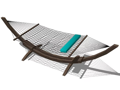 Hammock Chair with Wooden Frame and Netting Design and Blue Cushion for Comfortable Relaxation 3d model