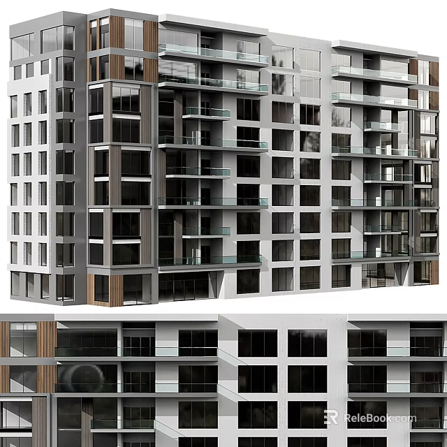 Modern Residential Building Exterior Design With Glass Windows Balconies And Multiple Floors 3d model 