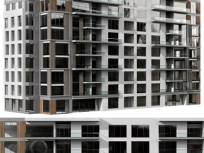 Modern Residential Building Exterior Design With Glass Windows Balconies And Multiple Floors 3d model