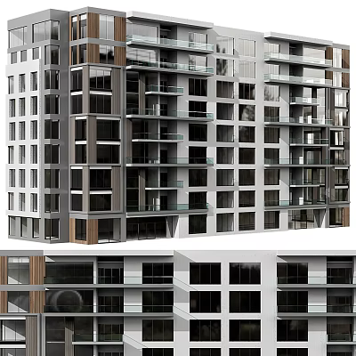 Modern Residential Building Exterior Design With Glass Windows Balconies And Multiple Floors 3d model
