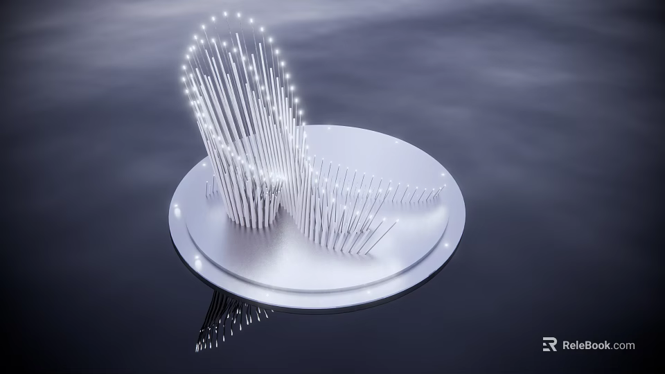 Modern White Garden Ornament With Circular Base Linear Structure And LED Lights 3d model 