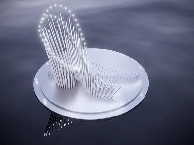 Modern White Garden Ornament With Circular Base Linear Structure And LED Lights 3d model