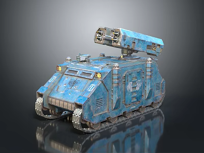 Futuristic Blue Tracked Armored Weapon Vehicle With Turret Cannon And Mechanical Design Features 3d model