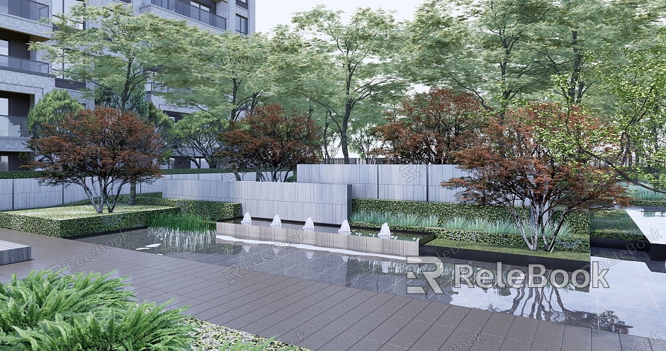 Modern Garden Landscape Residential Quarter House Landscape Wall Waterscape Falling Water model