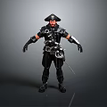 Mechanical Pirate Game Movie Character in Black Outfit with Hat and Sword