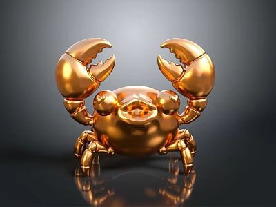 Shiny Golden Aquatic Animal Crab 3D Rendered with Black Background and Reflection 3d model