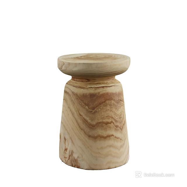 Natural Wooden Coffee Table With Round Top And Cylindrical Base Design 3d model 