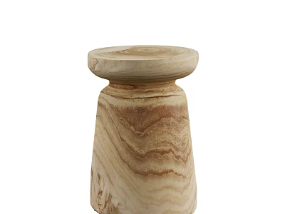 Natural Wooden Coffee Table With Round Top And Cylindrical Base Design 3d model
