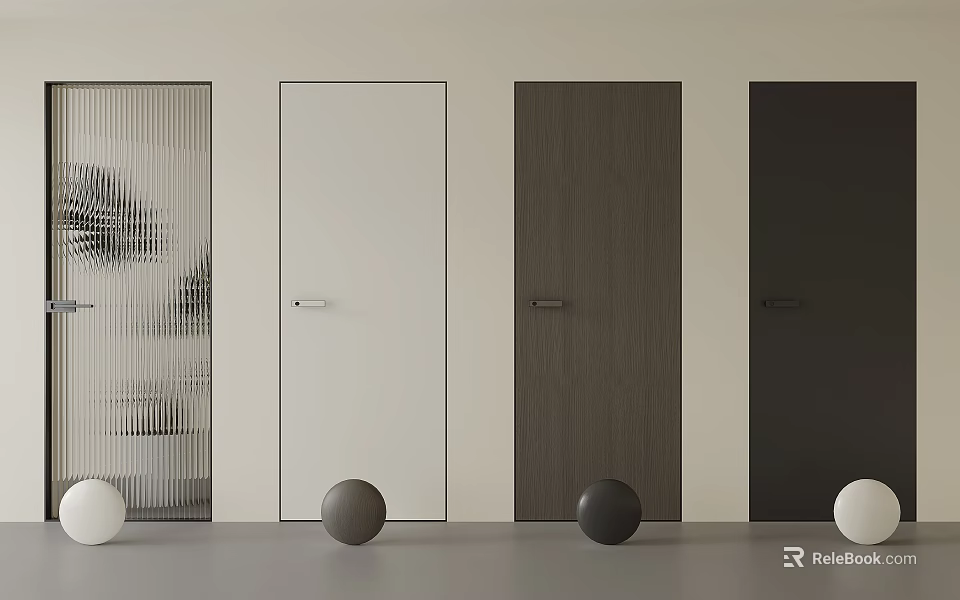 Modern Swing Doors In Different Colors With Wooden Glass And Decorative Balls 3d model 