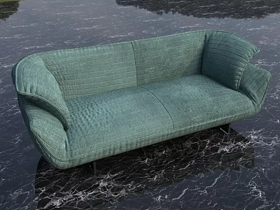 Teal Upholstered Two-Seater Sofa on Black Marble Floor with Textured Design 3d model