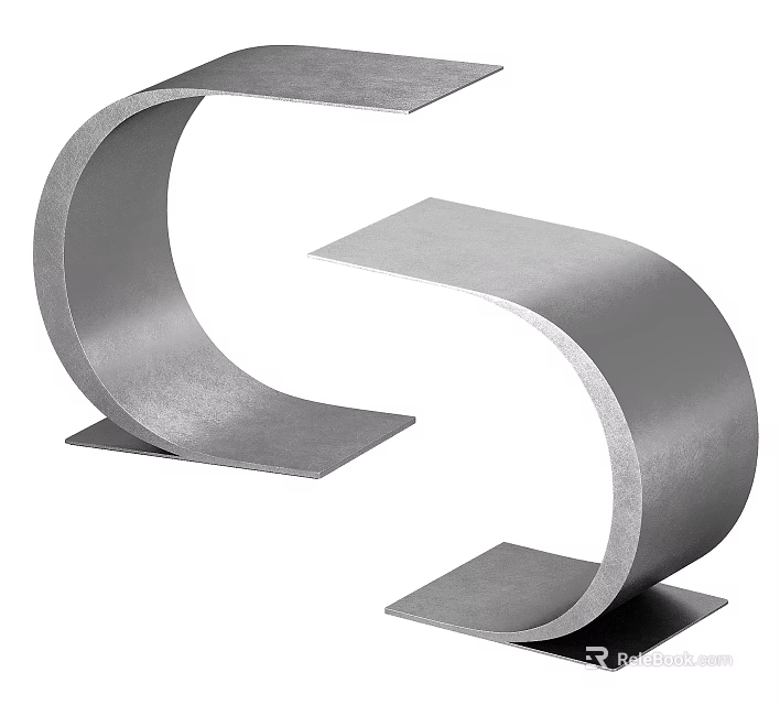 Silver Metal Side Table With Modern Curved Design And Two Sleek Tops 3d model 