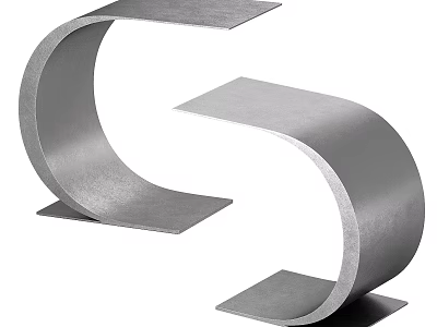 Silver Metal Side Table With Modern Curved Design And Two Sleek Tops 3d model