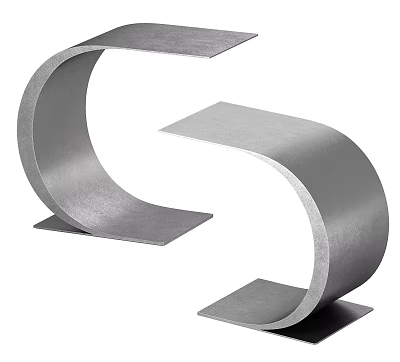 Silver Metal Side Table With Modern Curved Design And Two Sleek Tops 3d model