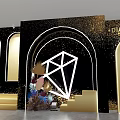 Luxury Event Passage With Brand Logos Golden Decorations And Floral Arrangements